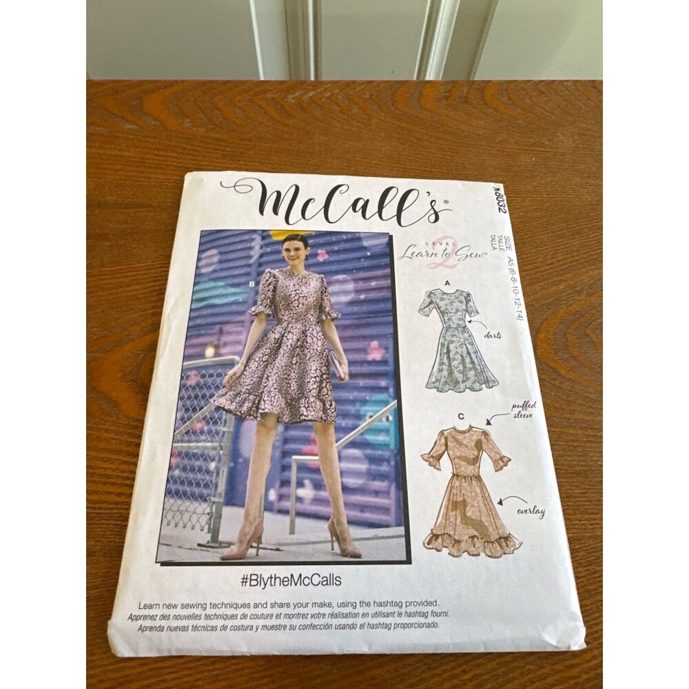 McCall #M8032 Mini Dress Sew Pattern Size 6 - 14 Cut
